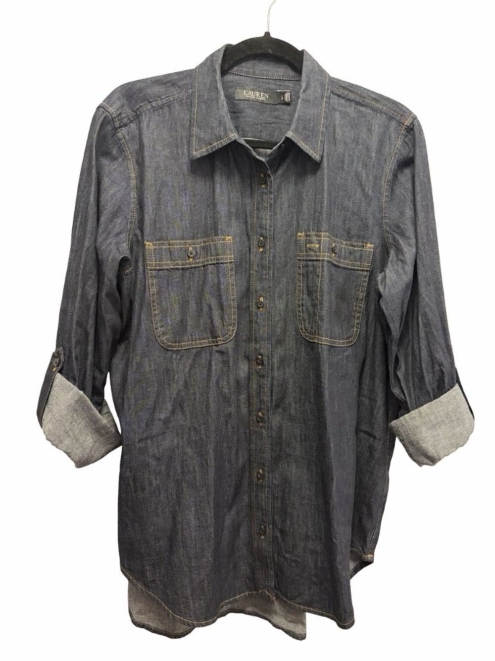 Lauren Ralph Lauren Chambray Denim Button Front Shirt Women’s Large Dark Wash